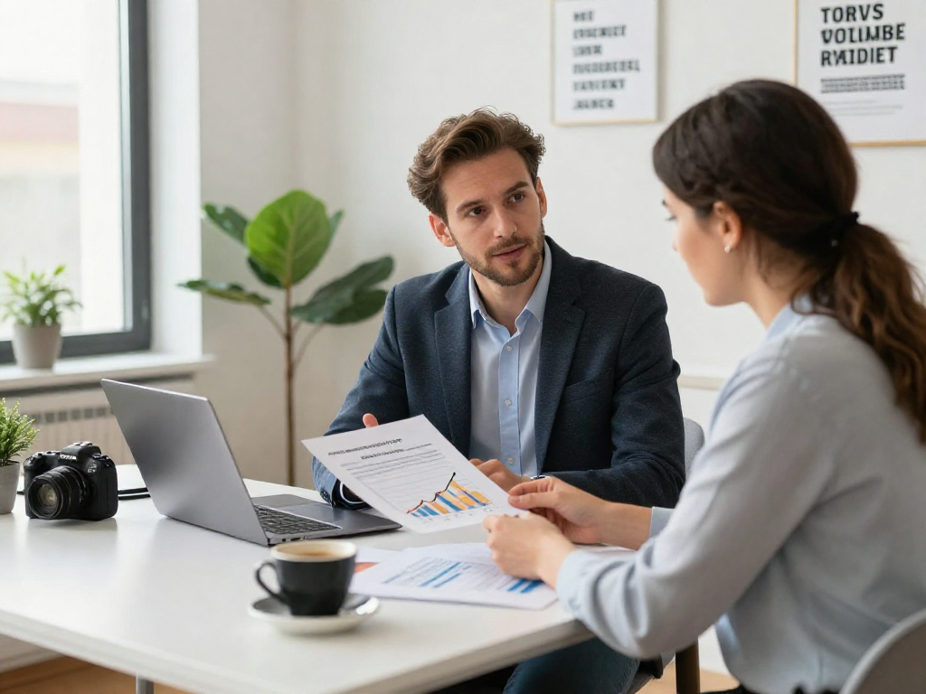 Professioneel gesprek over zakelijk krediet tussen adviseur en ondernemer in moderne kantooromgeving.