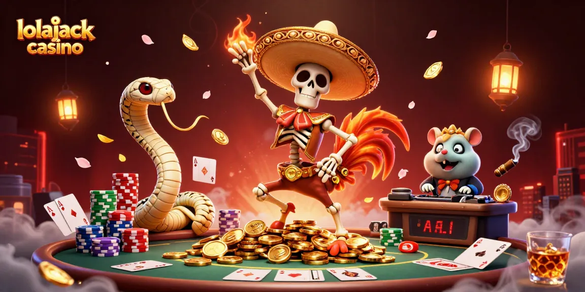 Experience fun at lolajack casino with a 3D illustration depicting a lively gaming scene filled with vibrant characters.