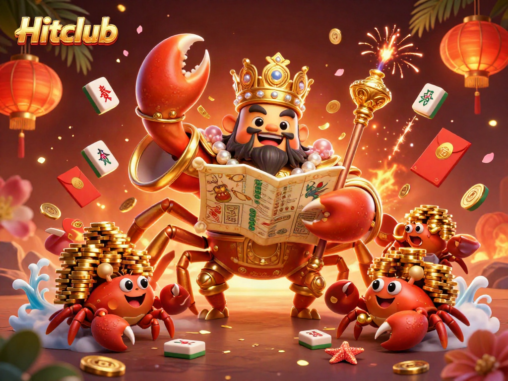 Experience the thrilling vibes of Hitclub with a majestic crab emperor and vibrant gaming elements