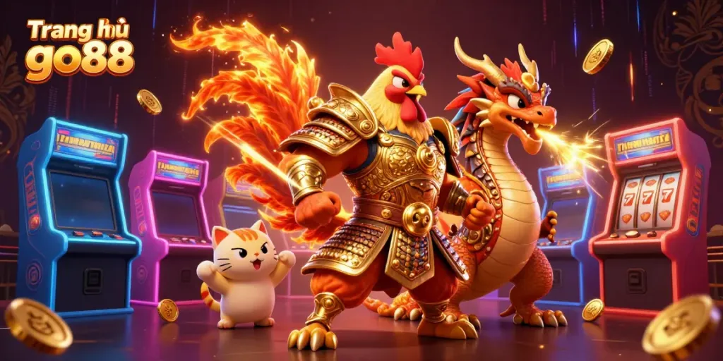 Engage in thrilling slots action on Trang chủ go88 with vibrant, cartoon-style casino characters.
